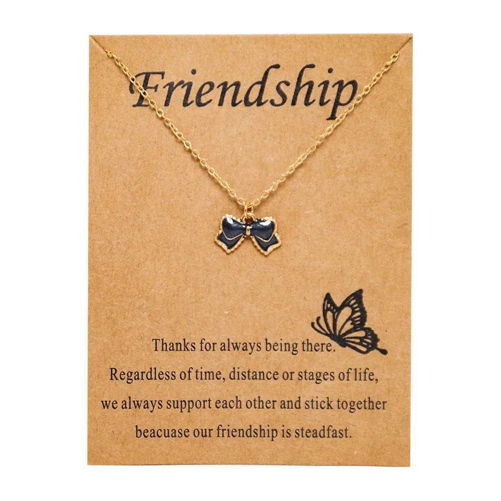 Fashion Jewelry  Bow Drop Oil Alloy Multicolor Pendant Card Necklace