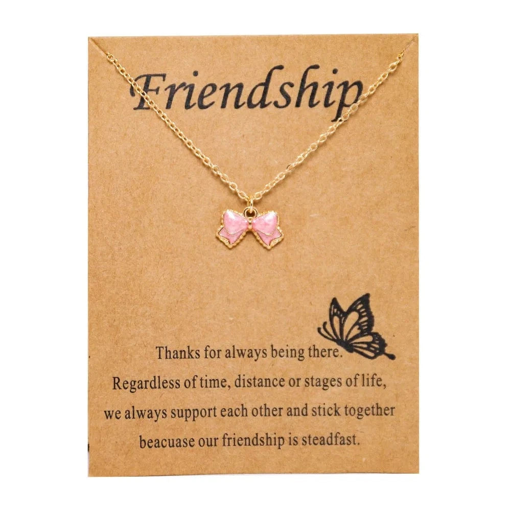 Fashion Jewelry  Bow Drop Oil Alloy Multicolor Pendant Card Necklace