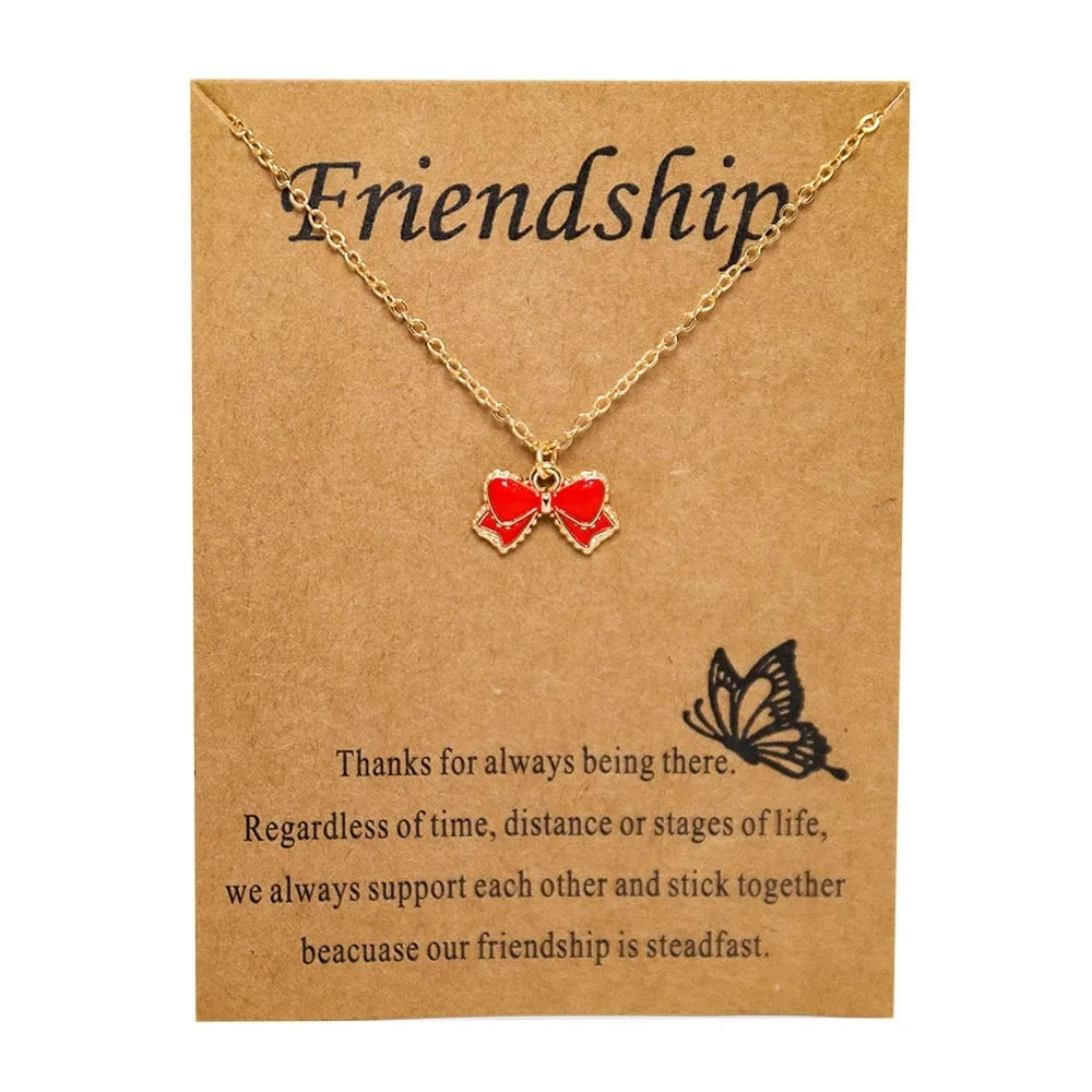 Fashion Jewelry  Bow Drop Oil Alloy Multicolor Pendant Card Necklace