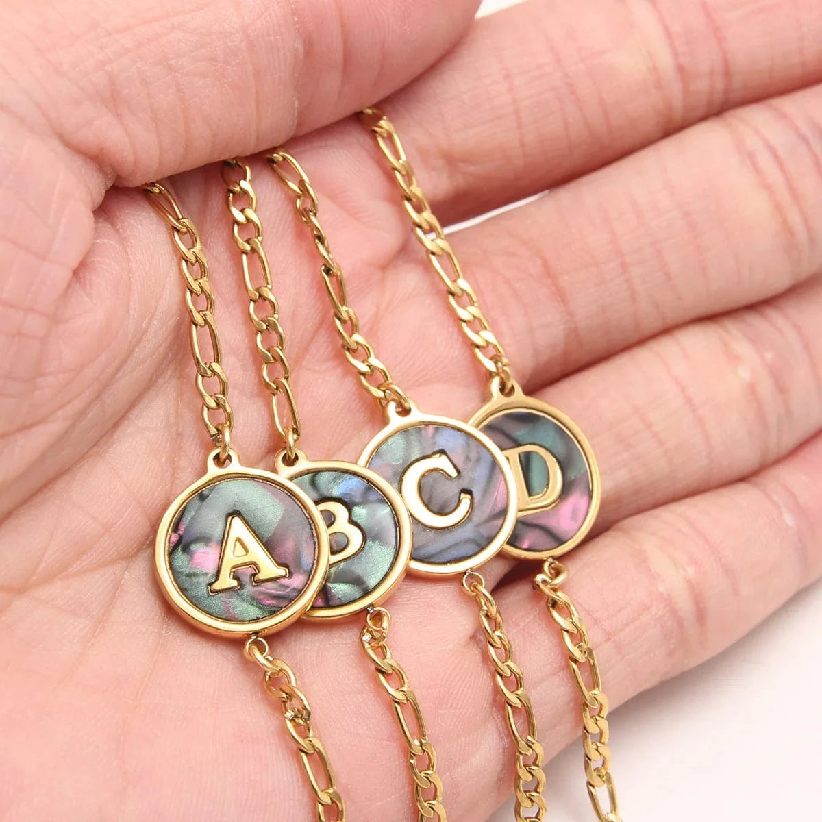Fashion Jewelry Bracelets & Bangles Stainless Steel Bangles Initial Letter Bracelets Abalone Shell Initial Pendant 26 Alphabet