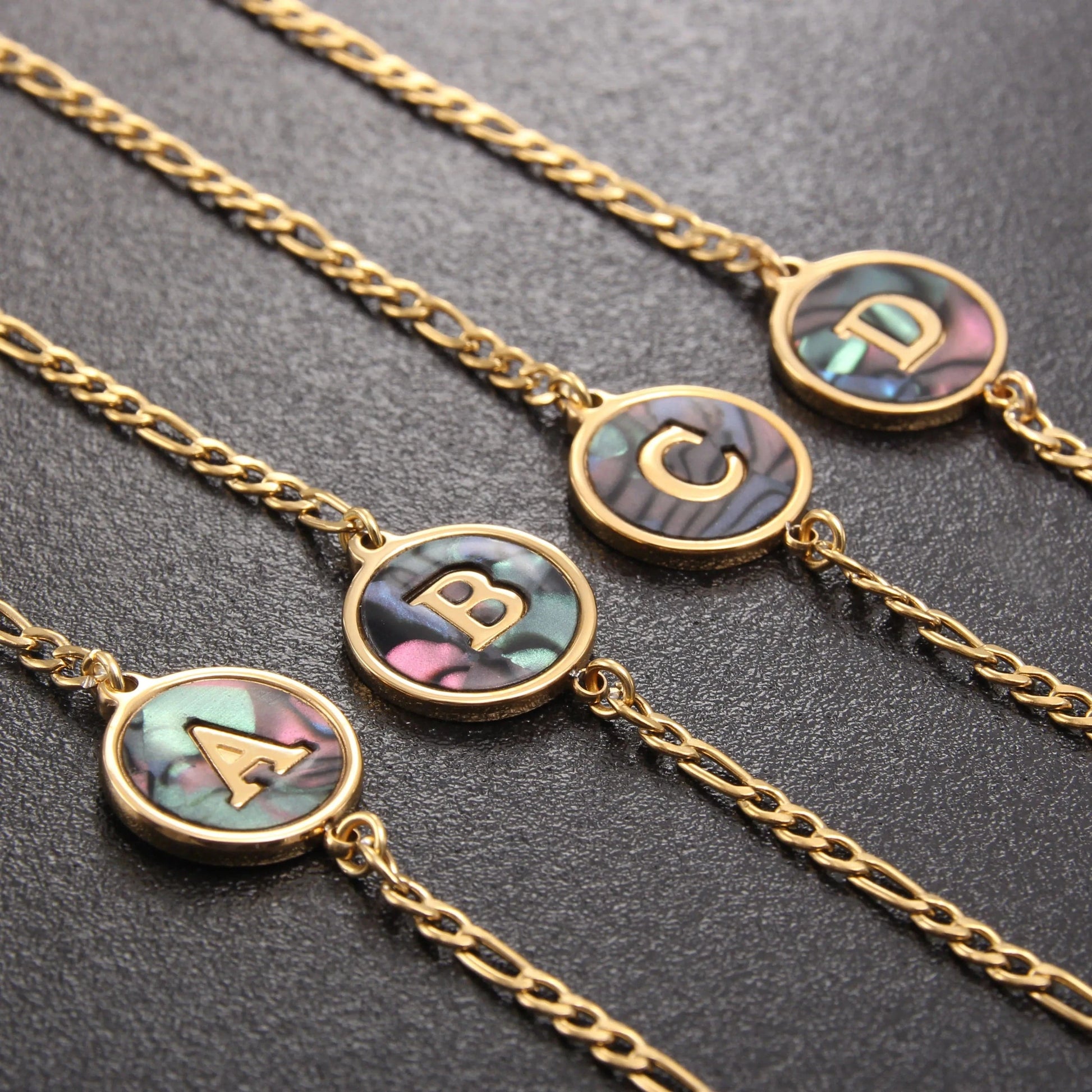 Fashion Jewelry Bracelets & Bangles Stainless Steel Bangles Initial Letter Bracelets Abalone Shell Initial Pendant 26 Alphabet