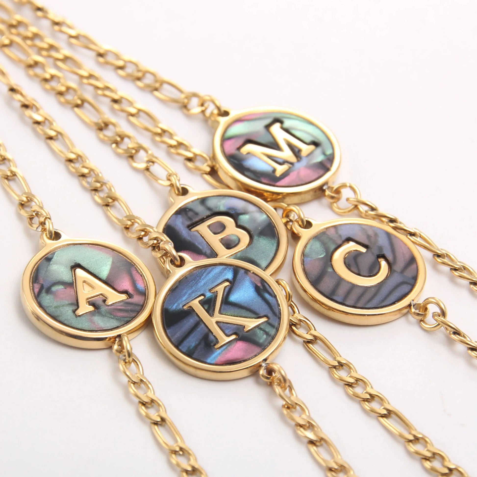 Fashion Jewelry Bracelets & Bangles Stainless Steel Bangles Initial Letter Bracelets Abalone Shell Initial Pendant 26 Alphabet