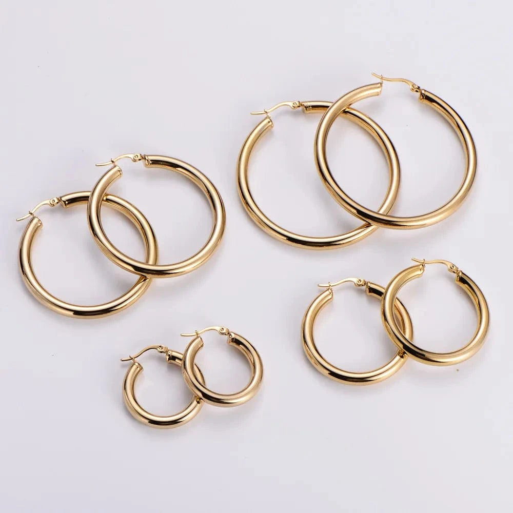 fashion jewelry gift chunky round tube 18k gold plated stainless steel large hoop earrings for women girl