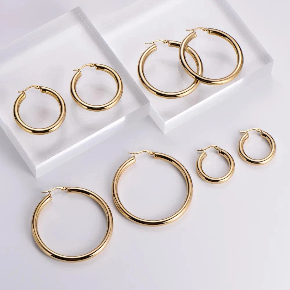 fashion jewelry gift chunky round tube 18k gold plated stainless steel large hoop earrings for women girl