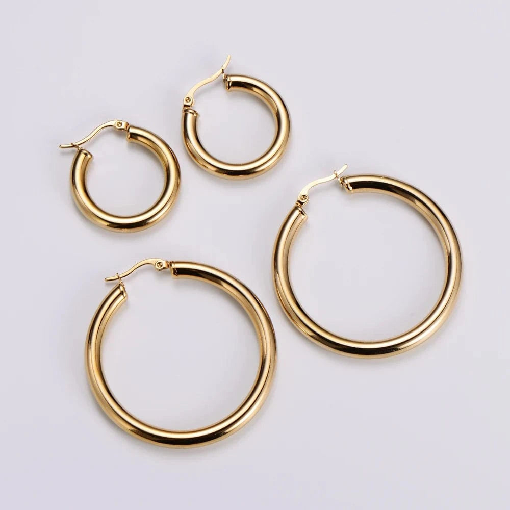 fashion jewelry gift chunky round tube 18k gold plated stainless steel large hoop earrings for women girl