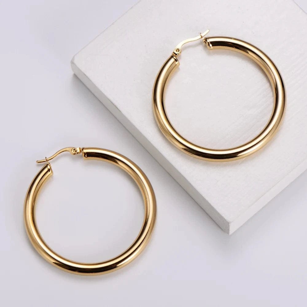 fashion jewelry gift chunky round tube 18k gold plated stainless steel large hoop earrings for women girl
