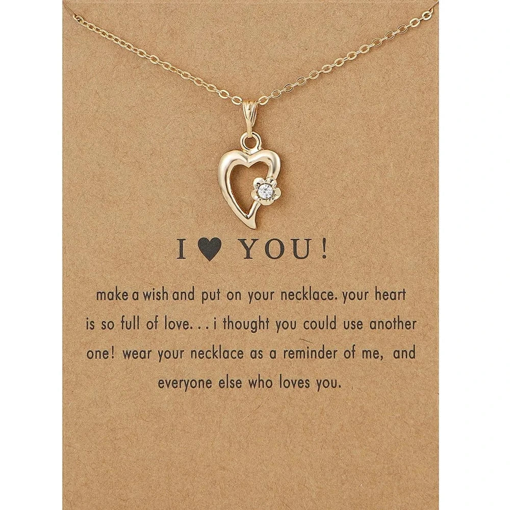 Fashion Jewelry Korean Necklace I Love You Card Message Diamond Heart Rose Dolphin Pendant Necklace