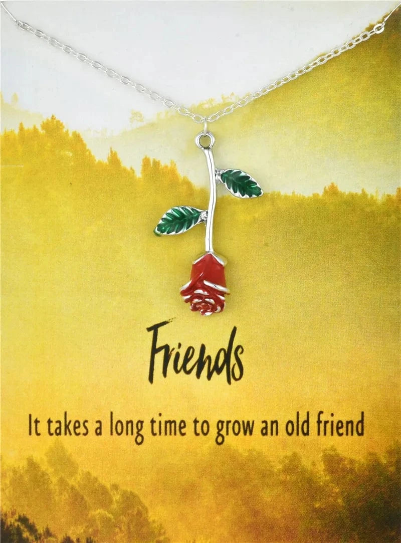 Fashion Jewelry Korean Necklace I Love You Card Message Diamond Heart Rose Dolphin Pendant Necklace