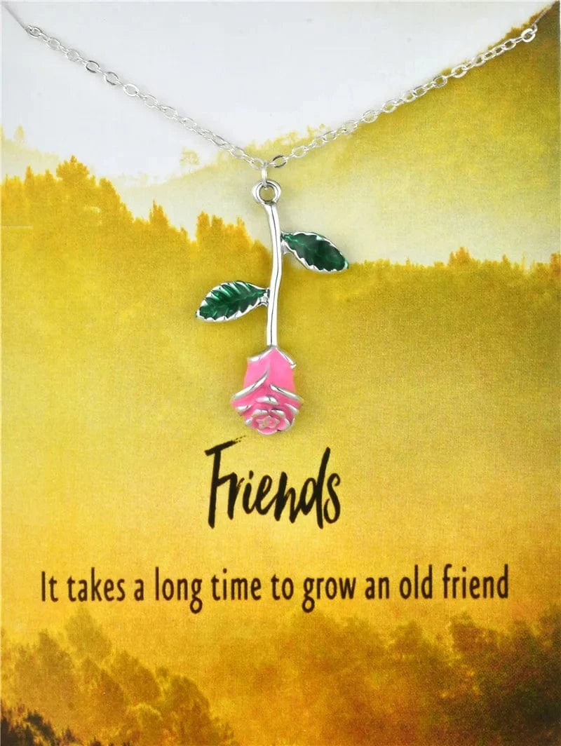 Fashion Jewelry Korean Necklace I Love You Card Message Diamond Heart Rose Dolphin Pendant Necklace