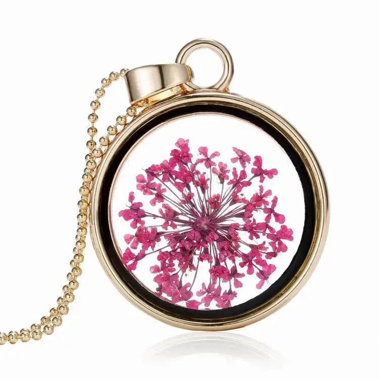 fashion jewelry necklaces / Elated-Pink Wholesale Gold Chains Fashion Botanical Resin Jewelry Gold Plated Crystal Dried Flowers Rosary Pendant Necklaces For Girls