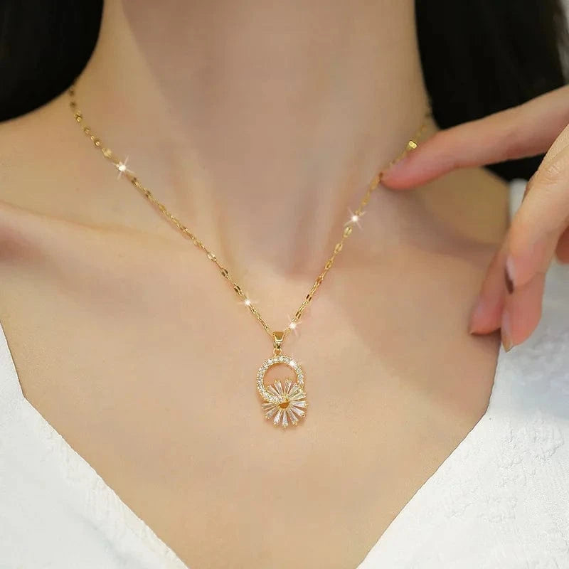 Fashion Jewelry Set Women Minimalist 18K Gold Stainless Steel Flower Necklace And Earrings Set For Gift