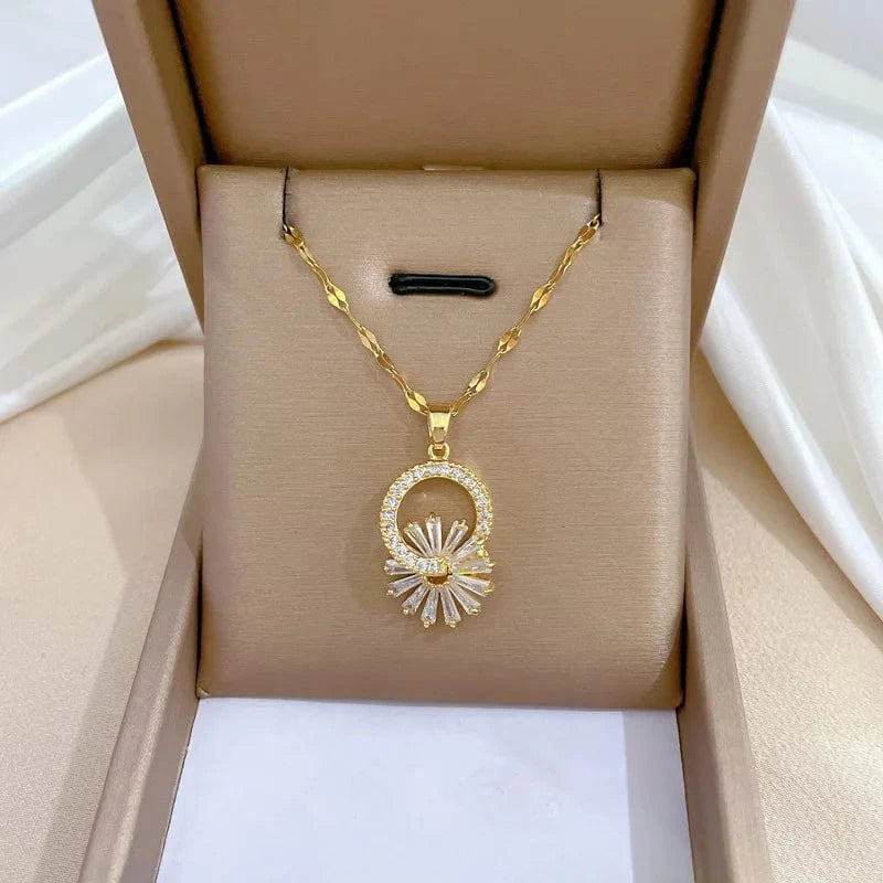 Fashion Jewelry Set Women Minimalist 18K Gold Stainless Steel Flower Necklace And Earrings Set For Gift