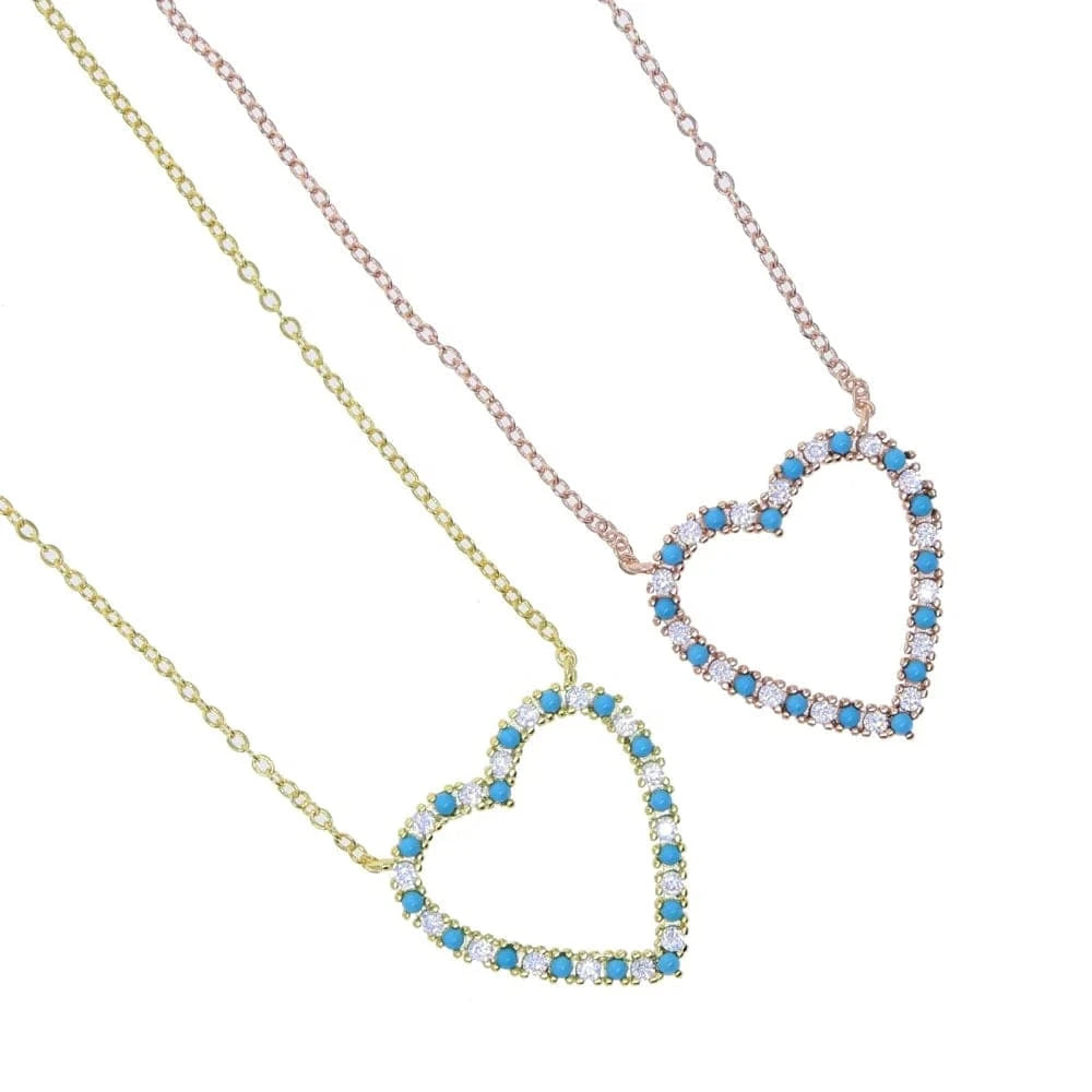 Fashion jewelry turquoise hollow out heart pendant Valentines's Day gift thin chain girl women necklace
