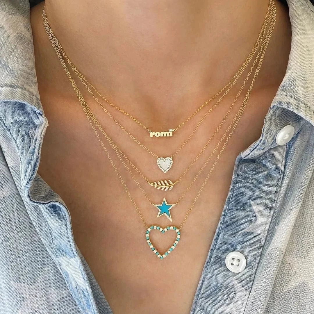 Fashion jewelry turquoise hollow out heart pendant Valentines's Day gift thin chain girl women necklace