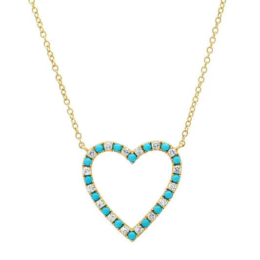 Fashion jewelry turquoise hollow out heart pendant Valentines's Day gift thin chain girl women necklace