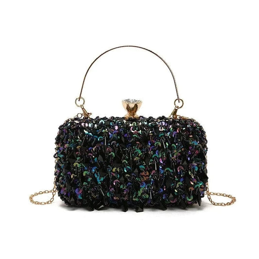 Fashion Ladies Hard Chains Charming Sequin Clutch Bag Party Glitter Unique Colorful Women Bling Pearl Beaded Clutch Evening Bags