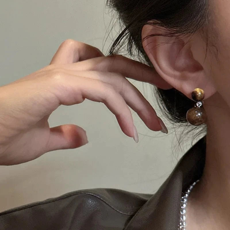 Fashion Lady Earrings 925 Sterling Silver Double Round Natural Stone Stud Earrings For Women Gifts