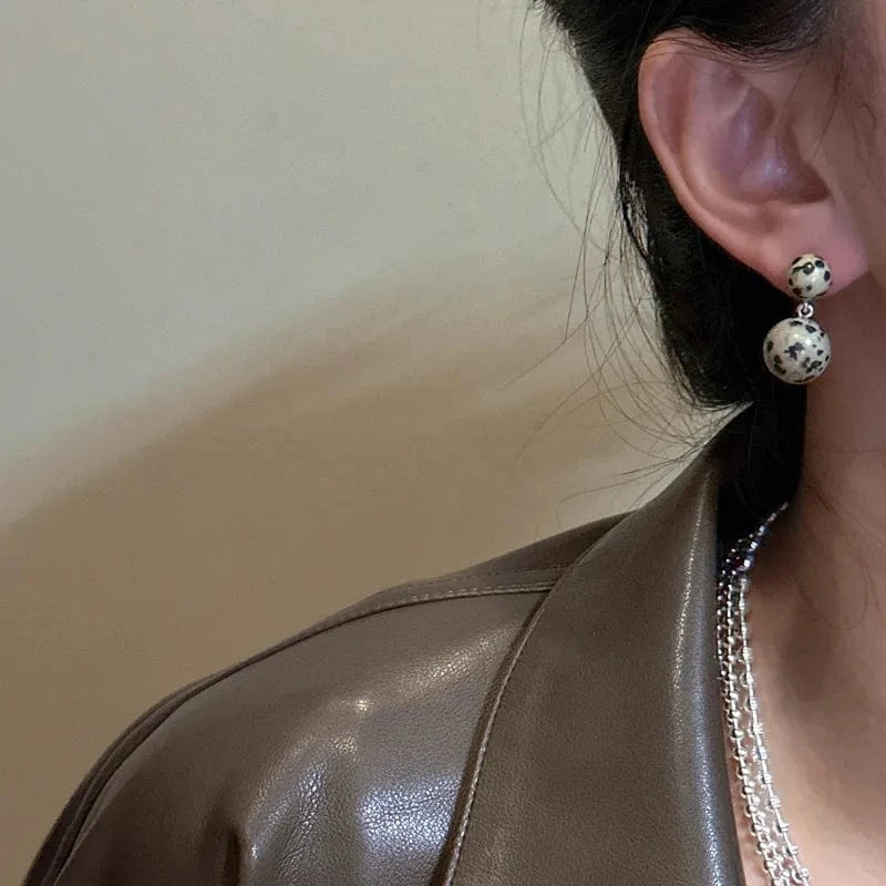 Fashion Lady Earrings 925 Sterling Silver Double Round Natural Stone Stud Earrings For Women Gifts