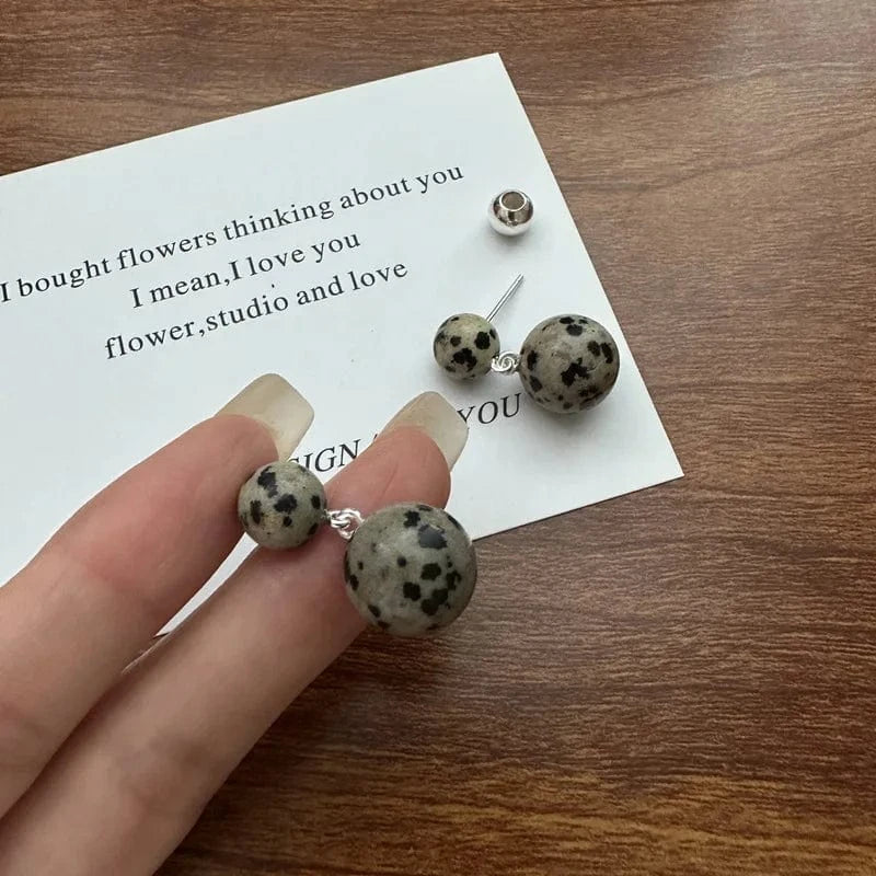 Fashion Lady Earrings 925 Sterling Silver Double Round Natural Stone Stud Earrings For Women Gifts