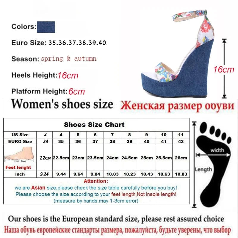 Fashion Leisure Designer Print Denim Sandals Woman Roman Peep Toe Platform Shoes wedges sandals high heeled sandals