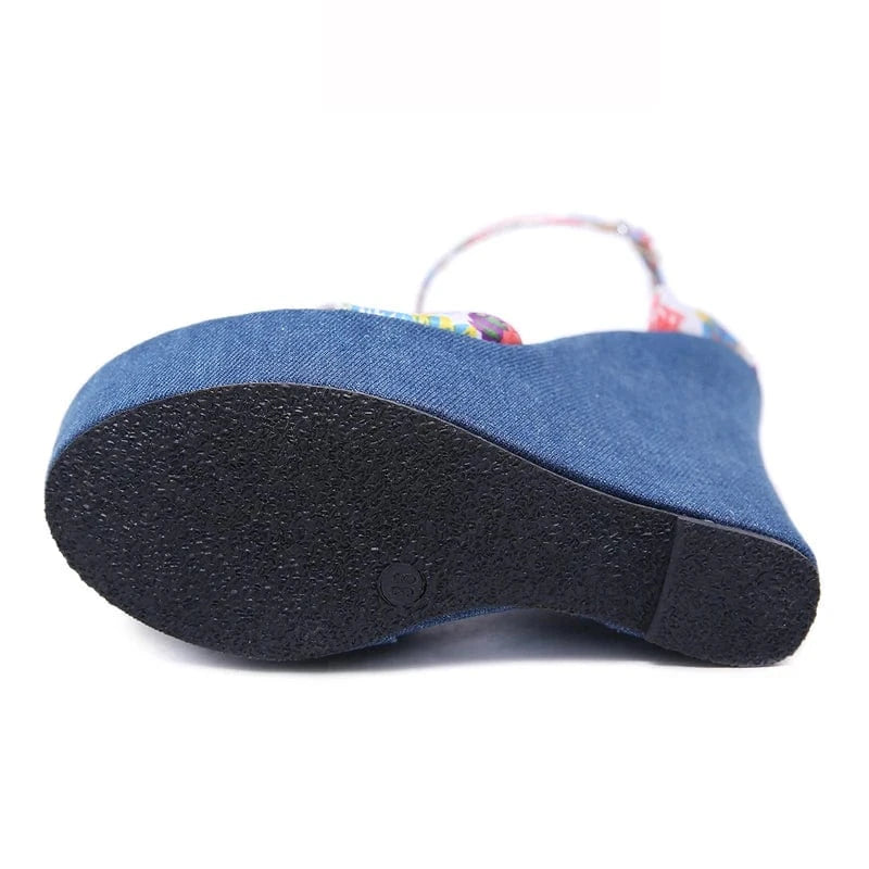 Fashion Leisure Designer Print Denim Sandals Woman Roman Peep Toe Platform Shoes wedges sandals high heeled sandals