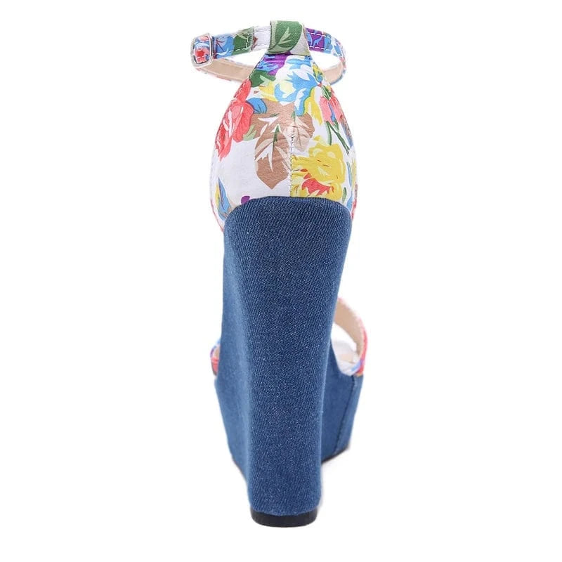 Fashion Leisure Designer Print Denim Sandals Woman Roman Peep Toe Platform Shoes wedges sandals high heeled sandals