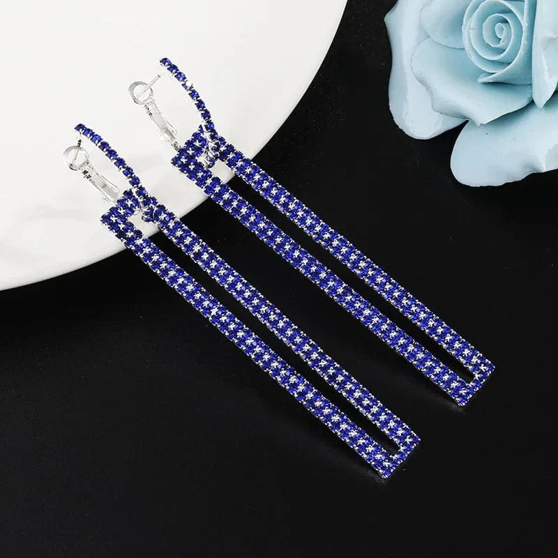 Fashion Long Geometric Drop Earrings Luxury Gold Silver Color Rectangle Rhinestone Hoop Earring For Women Party Jewelry Gift