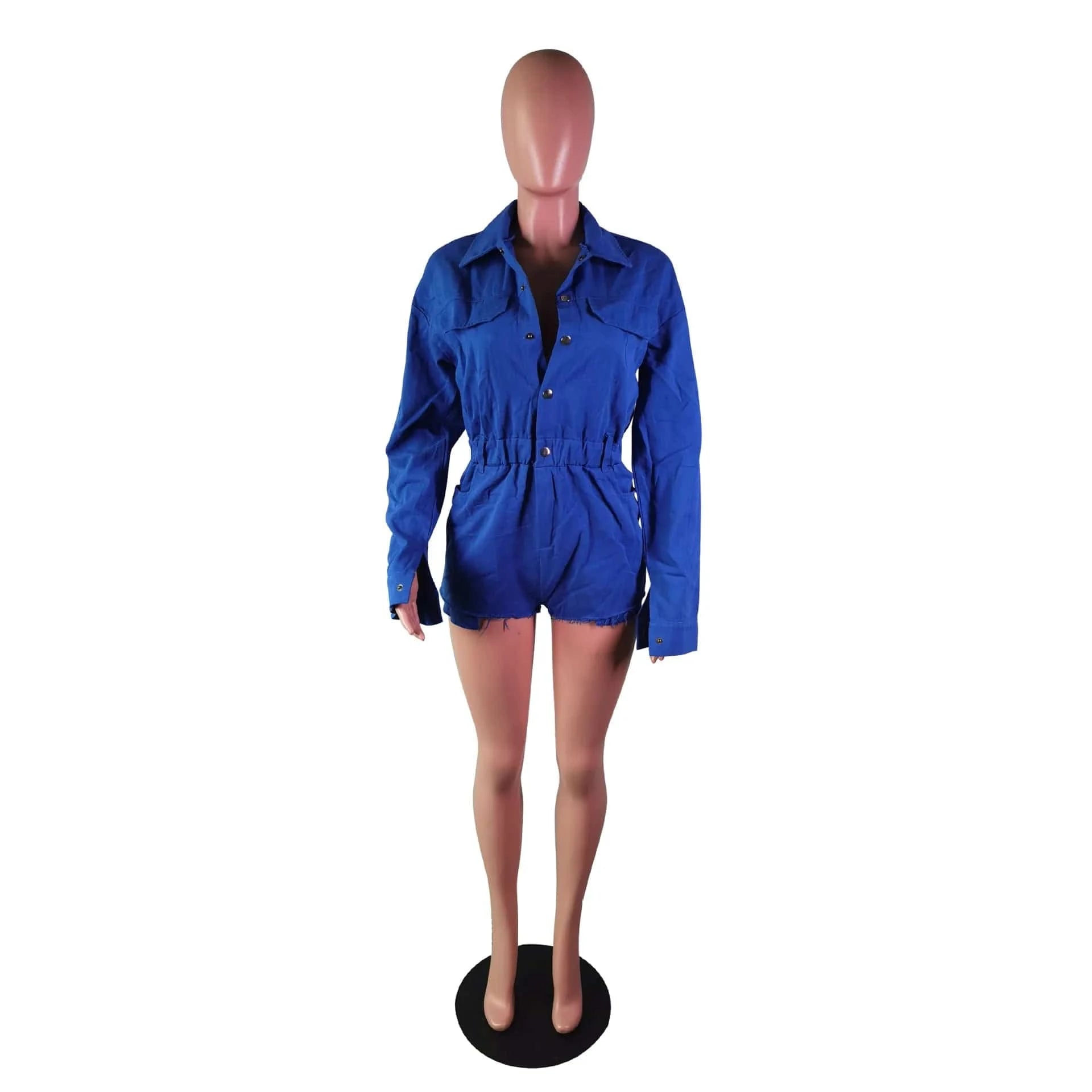 Fashion Long Sleeve Denim jumpsuit Women Fall Winter Casual Cute Girls Romper Ladies One Piece Blue Jean Short Romper Pocket
