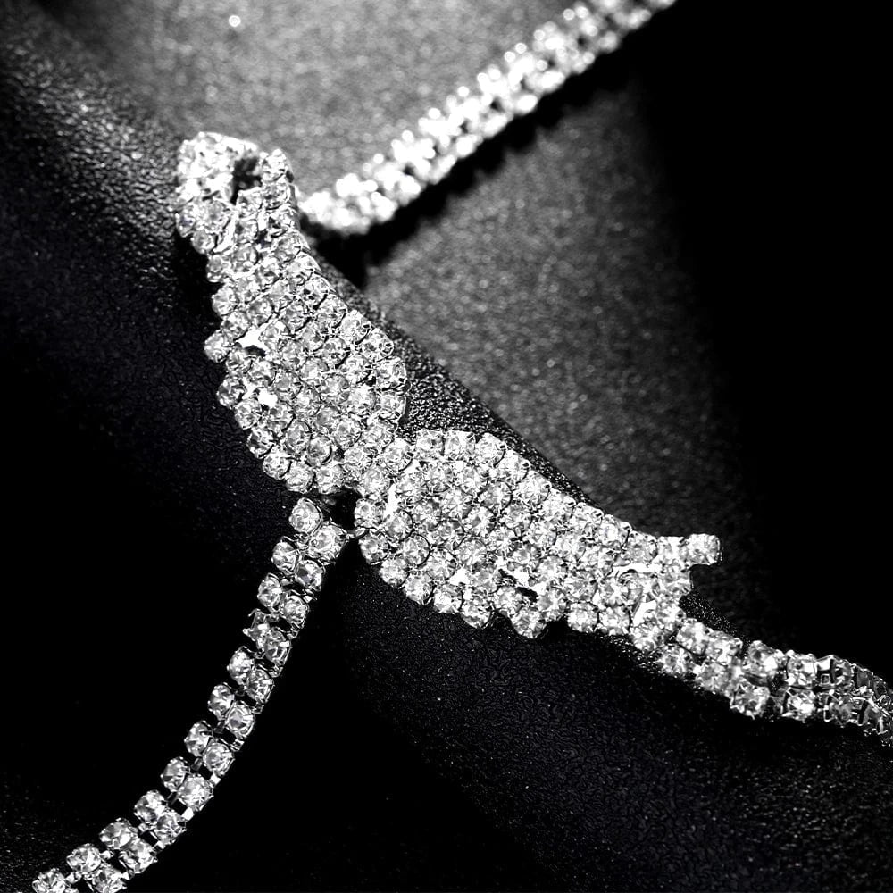 Fashion Long Tassel Angel Wings Full Rhinestone Necklace Jewelry For Women Party Gifts Choker Necklace  Wholesale