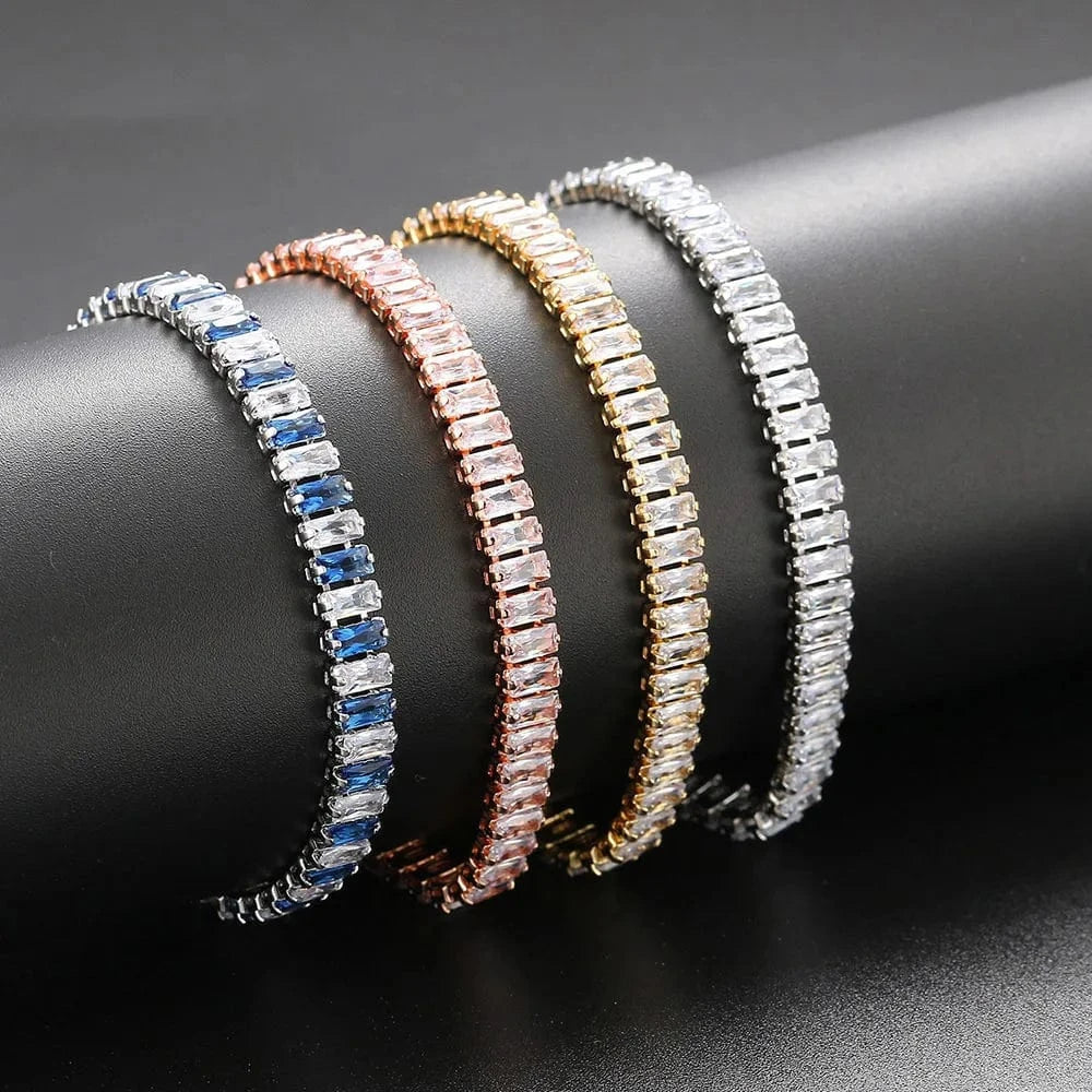 Fashion luxury gold-plated Boutique Rectangular Colored Cubic Zirconia Bracelet Rainbow Crystal Tennis Chain Bracelet for Women