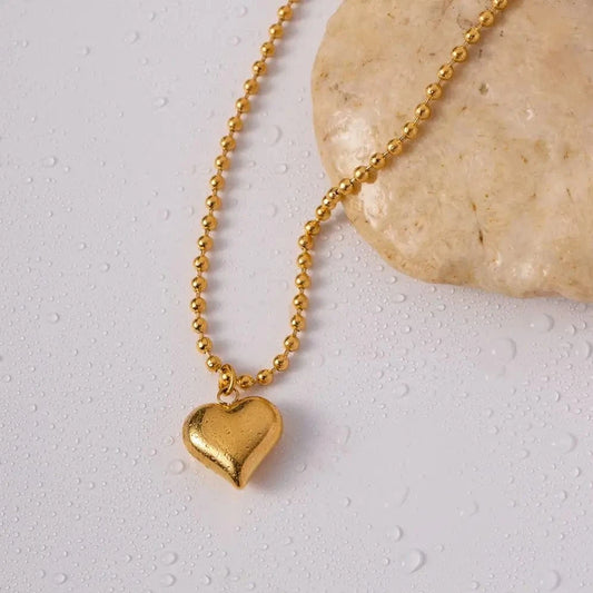 fashion / N2133 N2133 18K Gold Plated Stainless Steel Gift Beaded Chain 3D Dimensional Chunky Heart Pendant Sweater Necklace