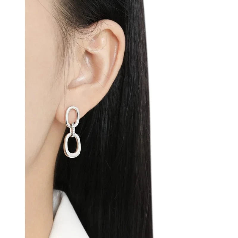 Fashion New 925 Sterling Silver Oval Round Long CZ Zircon Stud Earrings For Girls Party Gifts Jewelry