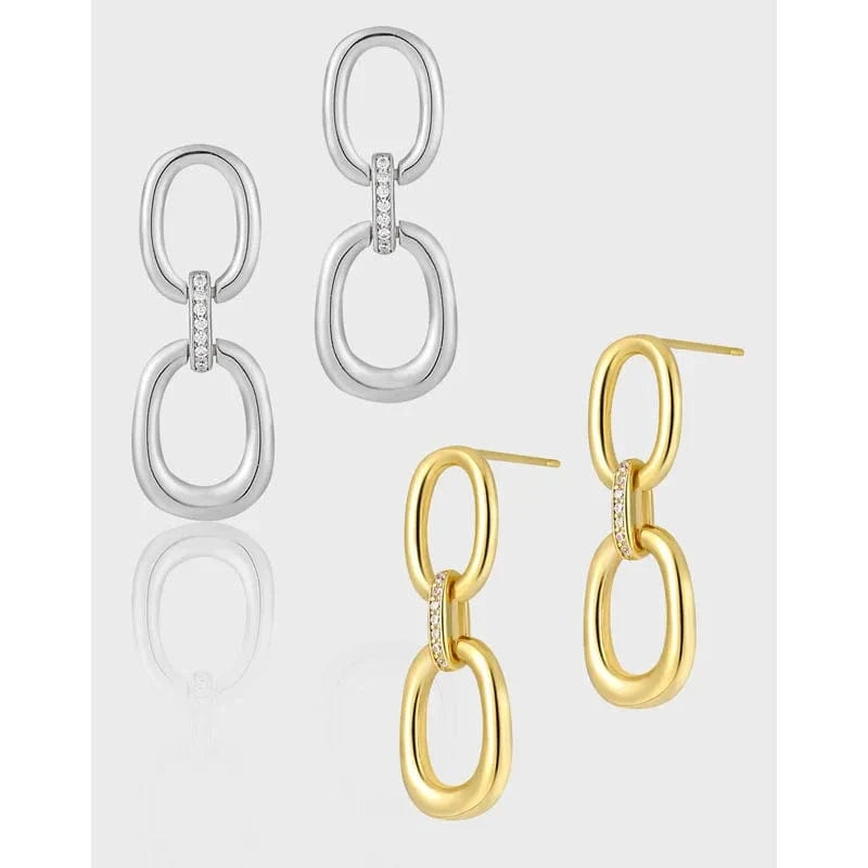 Fashion New 925 Sterling Silver Oval Round Long CZ Zircon Stud Earrings For Girls Party Gifts Jewelry