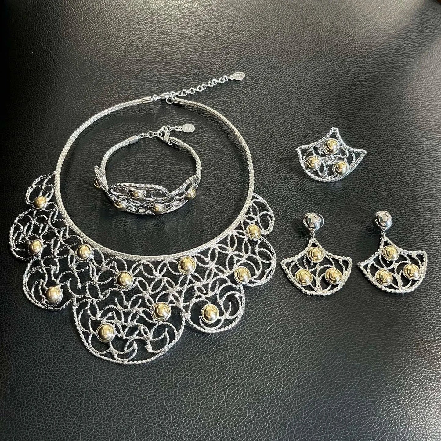 Fashion New Arrivals Brasil Gold Plated Copper Necklace Bracelet Earrings Ring Set Latest Bridal Wedding Wholesale Gift Jewelry