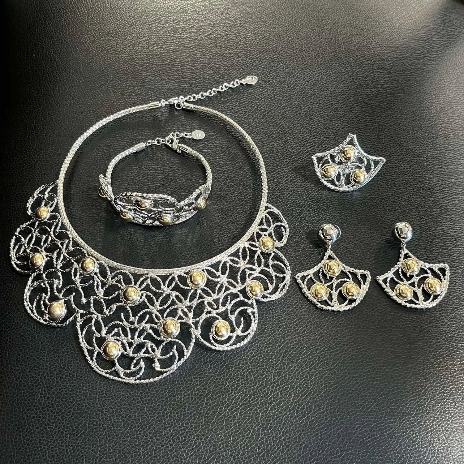 Fashion New Arrivals Brasil Gold Plated Copper Necklace Bracelet Earrings Ring Set Latest Bridal Wedding Wholesale Gift Jewelry