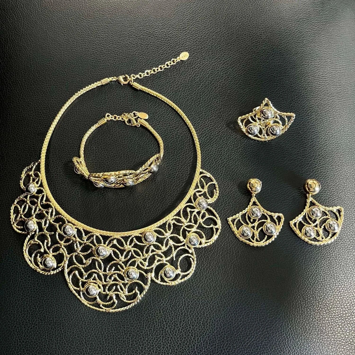 Fashion New Arrivals Brasil Gold Plated Copper Necklace Bracelet Earrings Ring Set Latest Bridal Wedding Wholesale Gift Jewelry