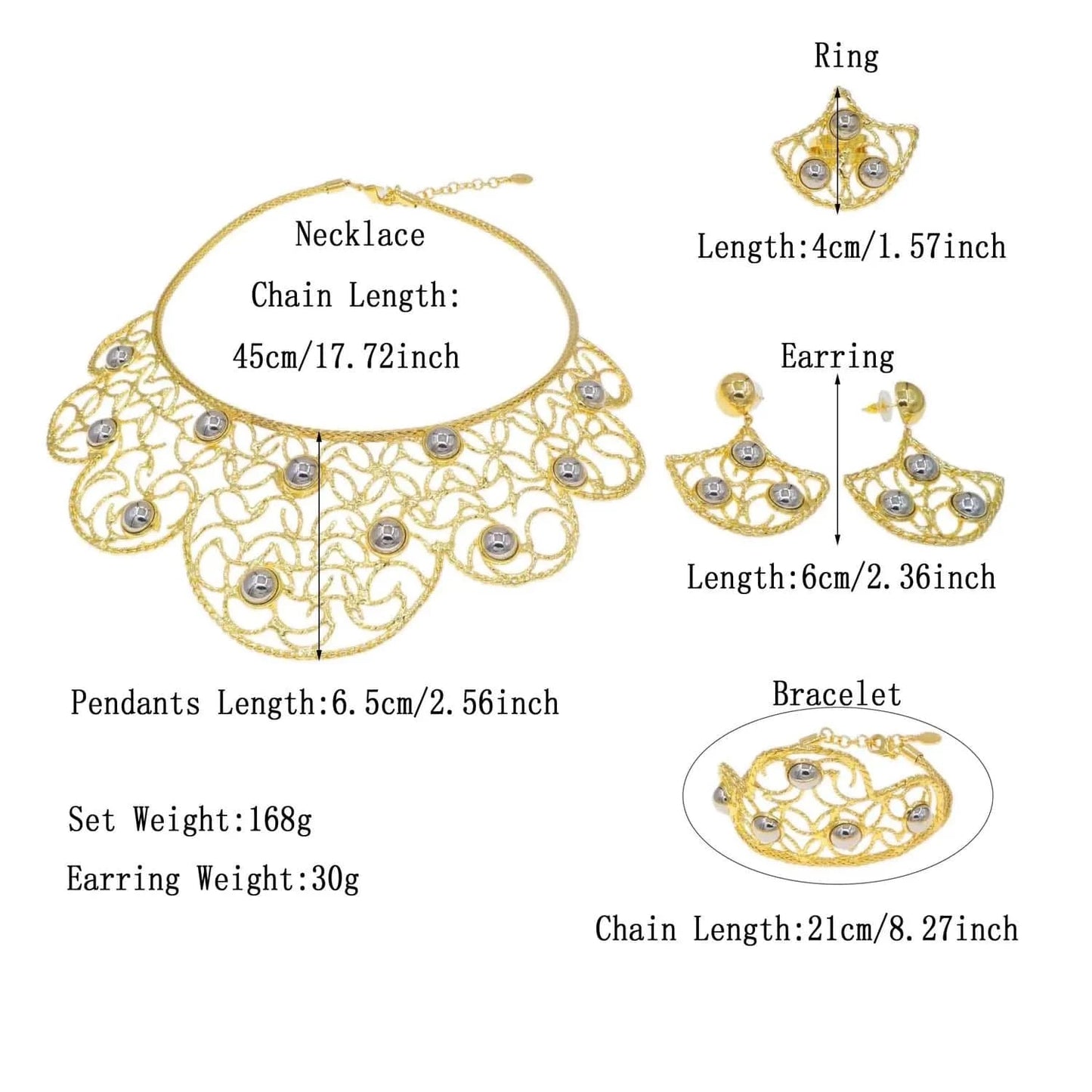 Fashion New Arrivals Brasil Gold Plated Copper Necklace Bracelet Earrings Ring Set Latest Bridal Wedding Wholesale Gift Jewelry