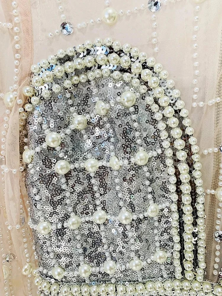 Fashion New Designer  Long Sleeve Celebrity Evening Sexy Hand Beading Bodycon Party Club Dress