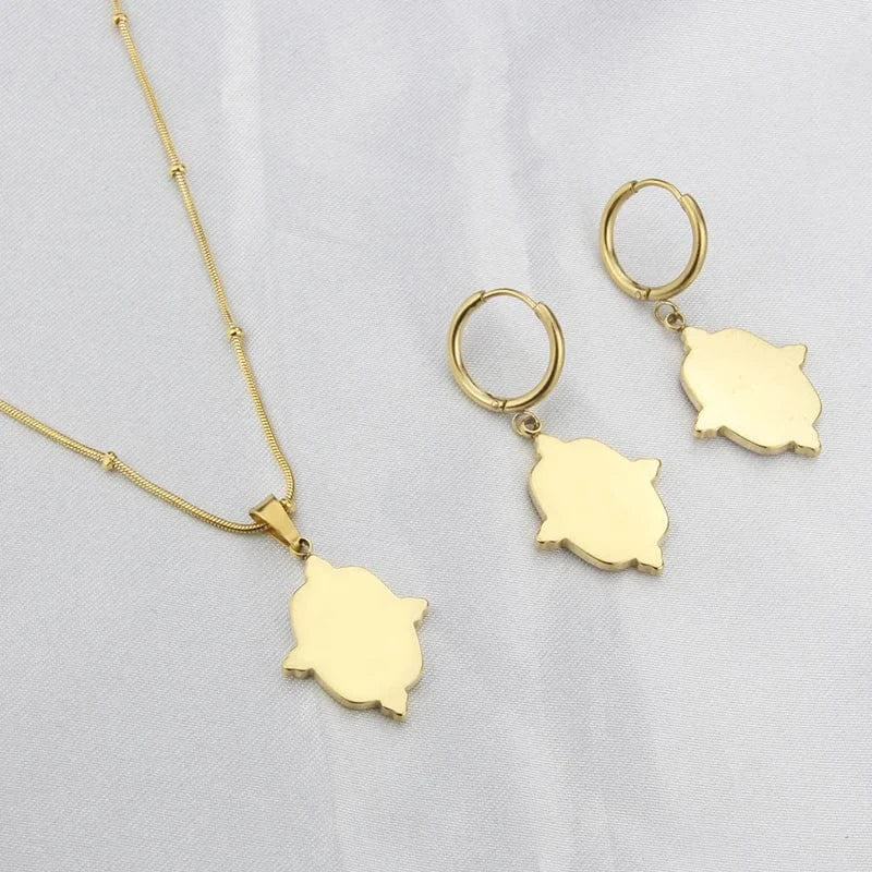 Fashion New In Custom Candy Color Stainless Steel Jewelry Set 18k Gold Plated Waterproof Pendant Necklace Earrings For Women