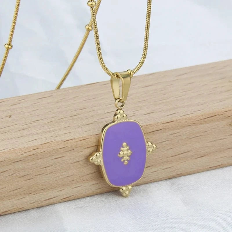 Fashion New In Custom Candy Color Stainless Steel Jewelry Set 18k Gold Plated Waterproof Pendant Necklace Earrings For Women