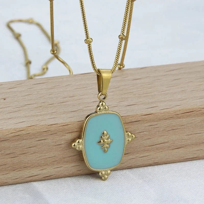 Fashion New In Custom Candy Color Stainless Steel Jewelry Set 18k Gold Plated Waterproof Pendant Necklace Earrings For Women