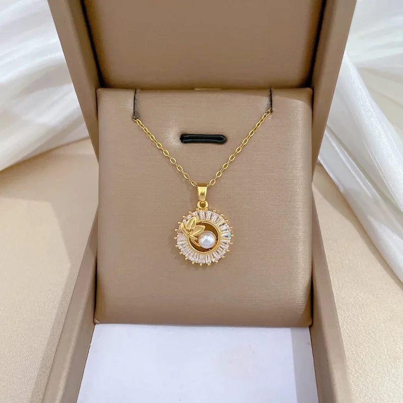 Fashion  New Stainless Steel Jewelry 18k Gold Necklace Pendant and Studs Earrings Jewelry Sets