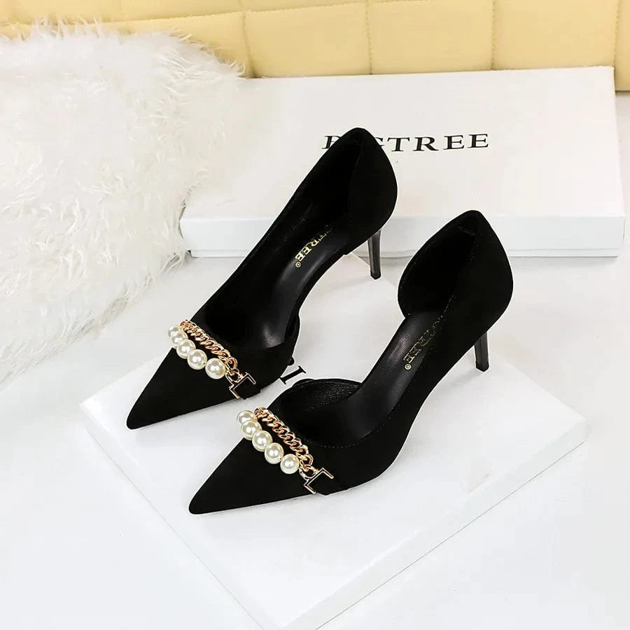 Fashion Pearls Point Toe Super High Women High Heels New Female Banquet Dress Stiletto Shoes