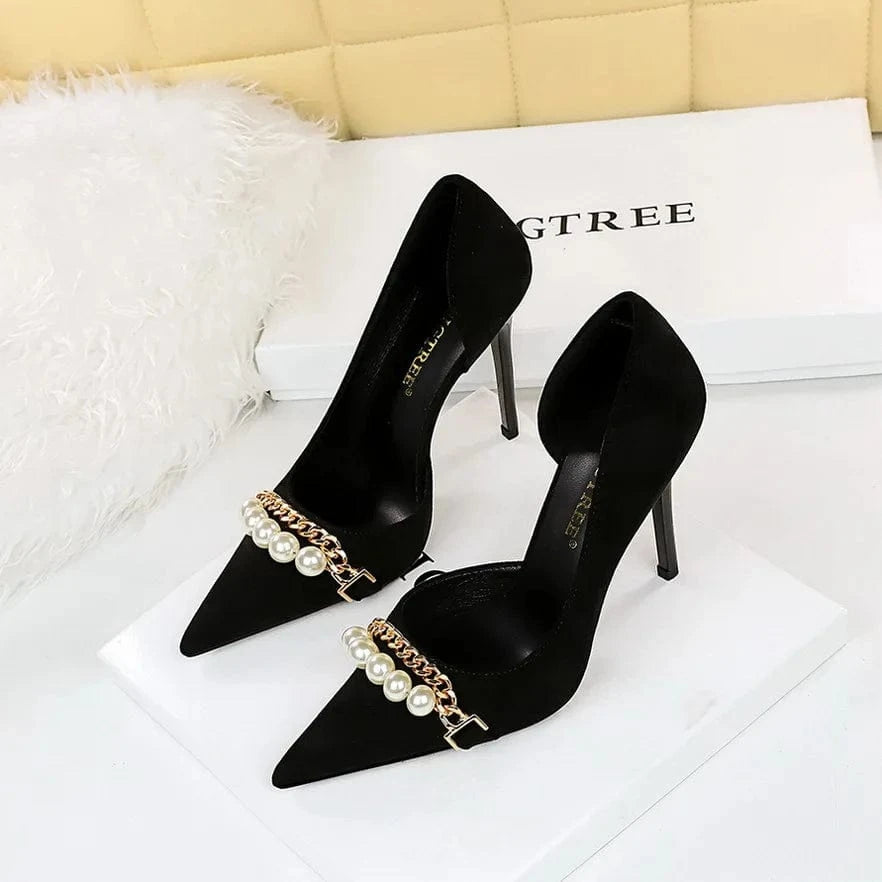 Fashion Pearls Point Toe Super High Women High Heels New Female Banquet Dress Stiletto Shoes