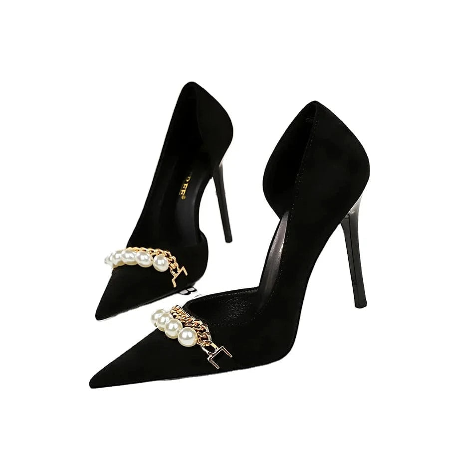 Fashion Pearls Point Toe Super High Women High Heels New Female Banquet Dress Stiletto Shoes