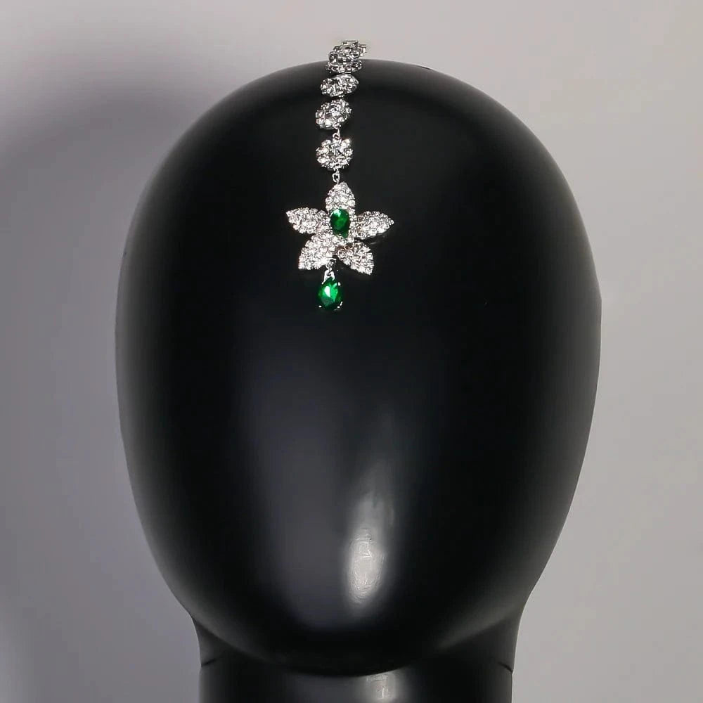 Fashion Pendant Star Green Rhinestone Hair Pin Jewelry For Women Wedding Bridal Crystal Forehead Chain Headpiece Accessories