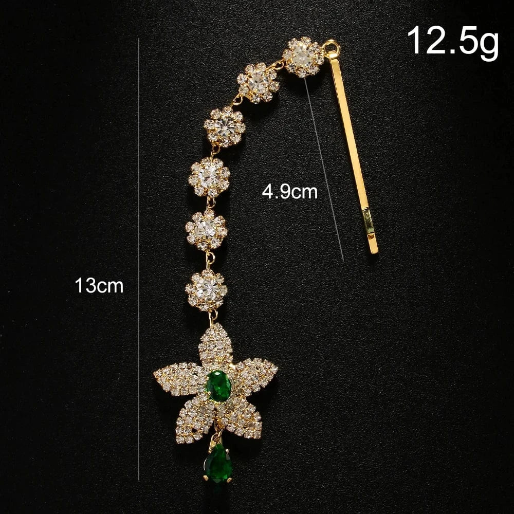 Fashion Pendant Star Green Rhinestone Hair Pin Jewelry For Women Wedding Bridal Crystal Forehead Chain Headpiece Accessories