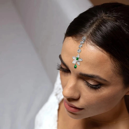Fashion Pendant Star Green Rhinestone Hair Pin Jewelry For Women Wedding Bridal Crystal Forehead Chain Headpiece Accessories