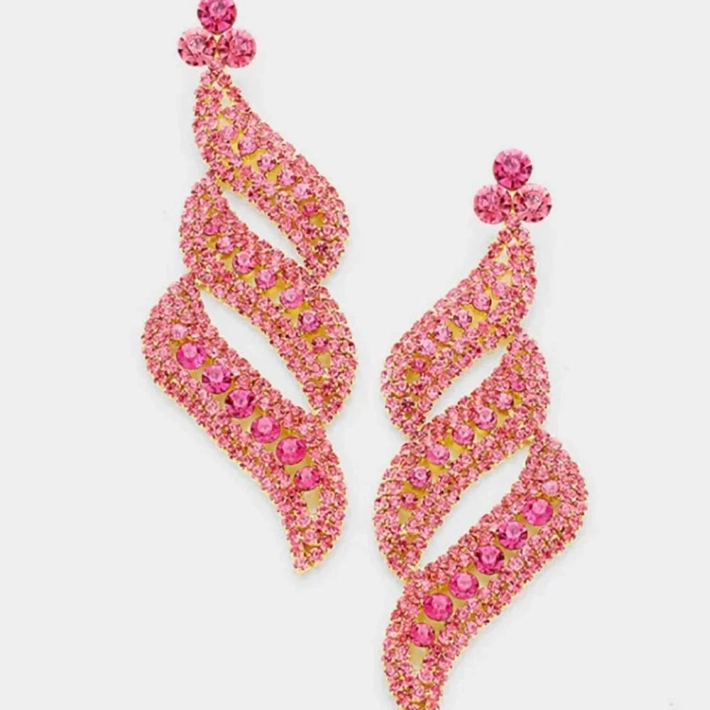 fashion / Pink Exaggerated Pendant Earrings Rhinestone Earrings Women Luxury Vintage Jewelry Unique Design Fashion Earrings