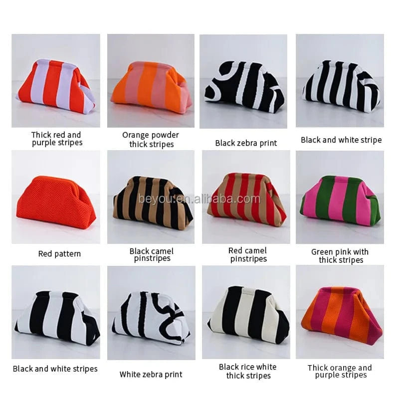 Fashion Pink Green Striped Clutch Bag Women's Everyday Purse Environmentally Friendly  Portable Daily Makeup Bag